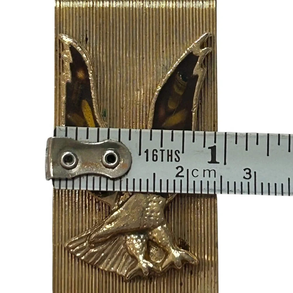 Vintage 2” Money Clip Gold Tone Metal Resin Brown And Gold Landing Eagle